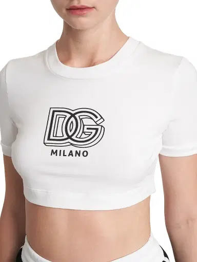 Dolce & Gabbana Women's Logo Cotton-Blend Crop T-Shirt - Optical White | Thumbnail 6 Dolce & Gabbana Women's Logo Cotton-Blend Crop T-Shirt - Optical White | Thumbnail 6