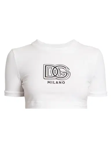 Dolce & Gabbana Women's Logo Cotton-Blend Crop T-Shirt - Optical White | Thumbnail 1 Dolce & Gabbana Women's Logo Cotton-Blend Crop T-Shirt - Optical White | Thumbnail 1