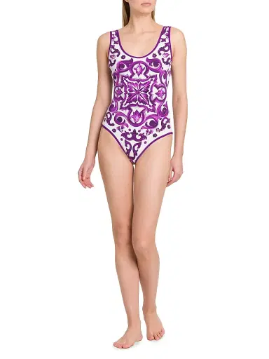 Dolce & Gabbana Women's Maiolica One-Piece Swimsuit - White Purple - Size XL | Thumbnail 2 Dolce & Gabbana Women's Maiolica One-Piece Swimsuit - White Purple - Size XL | Thumbnail 2