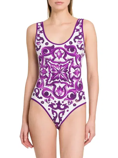 Dolce & Gabbana Women's Maiolica One-Piece Swimsuit - White Purple - Size XL | Thumbnail 3 Dolce & Gabbana Women's Maiolica One-Piece Swimsuit - White Purple - Size XL | Thumbnail 3