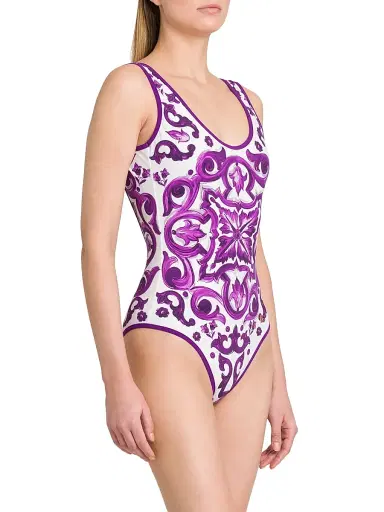 Dolce & Gabbana Women's Maiolica One-Piece Swimsuit - White Purple - Size XL | Thumbnail 4 Dolce & Gabbana Women's Maiolica One-Piece Swimsuit - White Purple - Size XL | Thumbnail 4