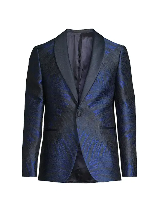 Men's Leaf Silk-Blend One-Button Dinner Jacket - Navy Multi