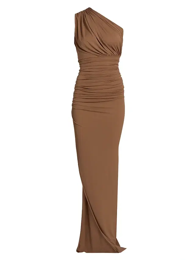 Women's Abito Avra Ruched One-Shoulder Gown - Tan