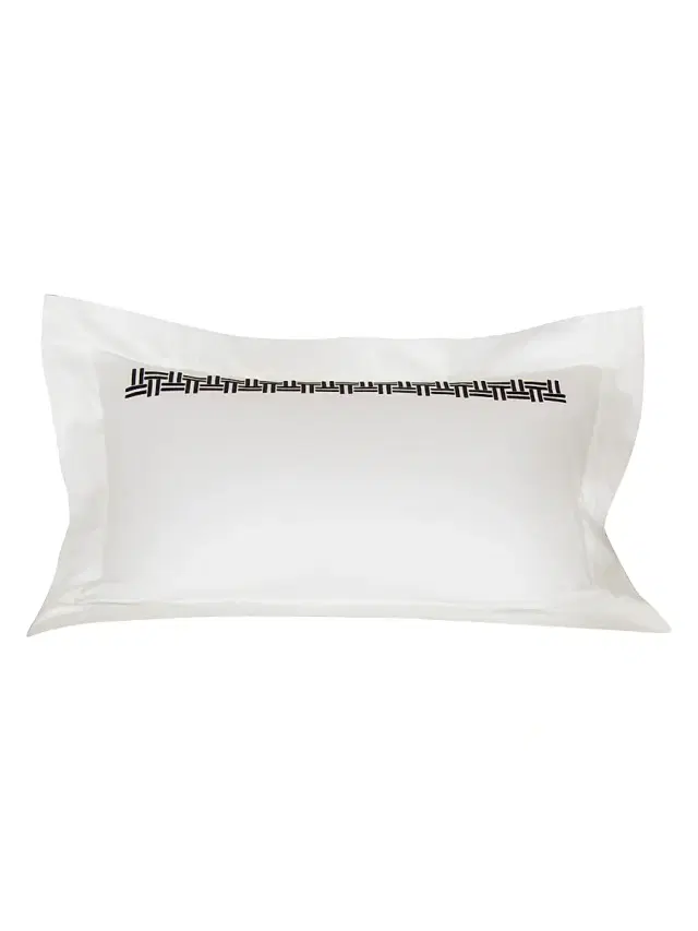 Frette Basketweave Embroidery 295 Thread Count Sham - Milk Black European