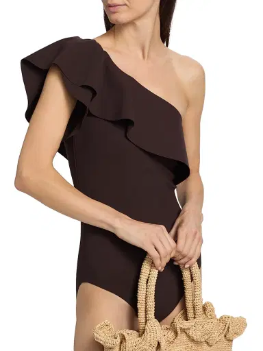 Chiara Boni La Petite Robe Women's Eli Ruffle One-Piece Swimsuit - Brown - Size 8 | Thumbnail 5 Chiara Boni La Petite Robe Women's Eli Ruffle One-Piece Swimsuit - Brown - Size 8 | Thumbnail 5