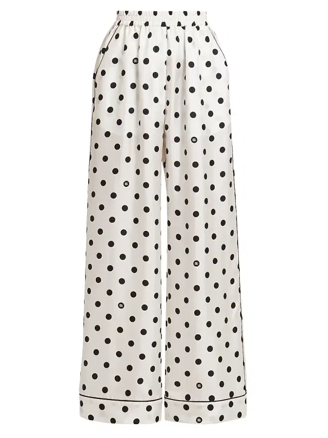 Women's Polka-Dot Silk Pajama Pants - White Black