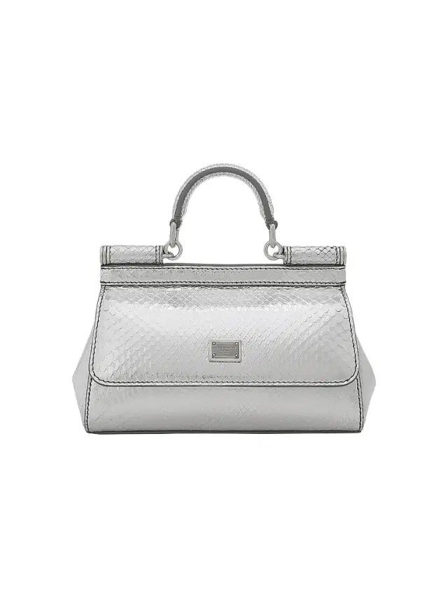 Dolce & Gabbana Women's Sicily Metallic Python Leather Top-Handle Bag - Argento