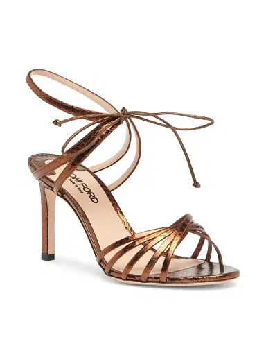 TOM FORD Women's 85MM Laminated Ayers Snakeskin & Leather Ankle-Wrap Sandals - Dark Bronze | Thumbnail 2 TOM FORD Women's 85MM Laminated Ayers Snakeskin & Leather Ankle-Wrap Sandals - Dark Bronze | Thumbnail 2