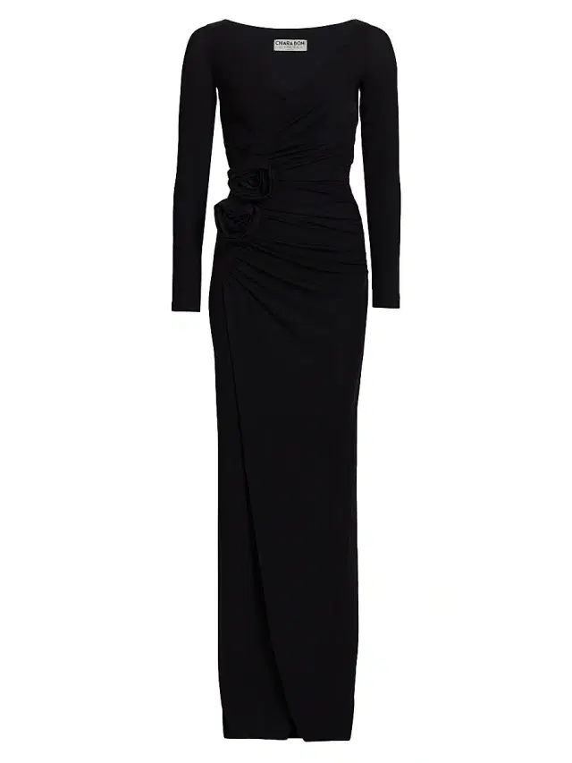 Women's Tarcisia Rosette Draped Jersey Gown - Nero