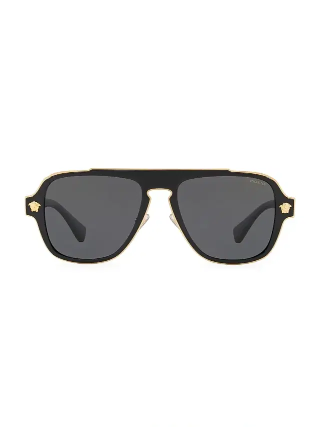 Men's Medusa Charm 56MM Square Sunglasses - Black