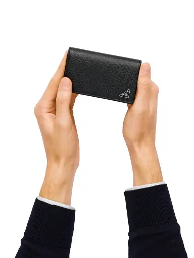 Prada Men's Saffiano Leather Card Holder - Black | Thumbnail 4 Prada Men's Saffiano Leather Card Holder - Black | Thumbnail 4