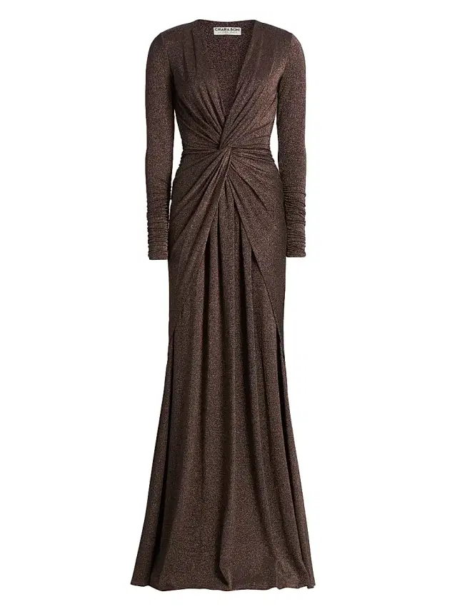 Chiara Boni La Petite Robe Women's Hajar Metallic Jersey Twist-Front Gown - Bronze