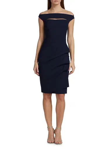 Chiara Boni La Petite Robe Women's Melania Off-The-Shoulder Side Ruched Cut Out Sheath Dress - Blue Notte - Size 2 | Thumbnail 3