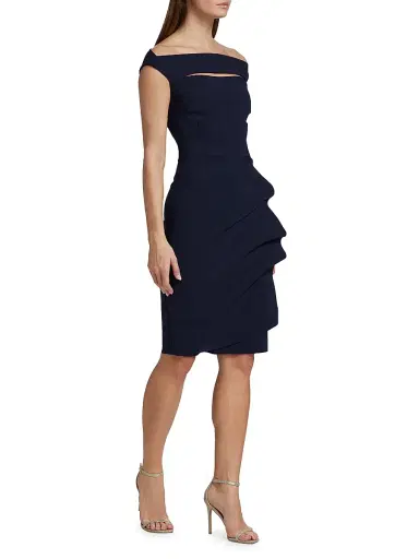 Chiara Boni La Petite Robe Women's Melania Off-The-Shoulder Side Ruched Cut Out Sheath Dress - Blue Notte - Size 2 | Thumbnail 4