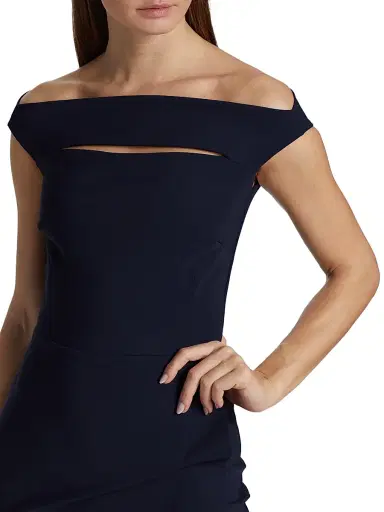 Chiara Boni La Petite Robe Women's Melania Off-The-Shoulder Side Ruched Cut Out Sheath Dress - Blue Notte - Size 2 | Thumbnail 6
