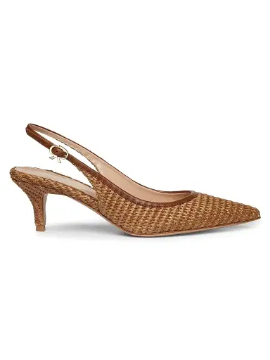 Gianvito Rossi Women's Marbella 55MM Raffia & Leather Pumps - Tan | Thumbnail 1 Gianvito Rossi Women's Marbella 55MM Raffia & Leather Pumps - Tan | Thumbnail 1
