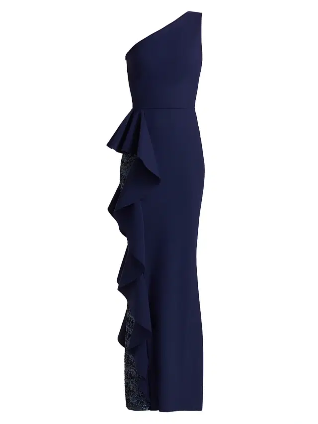 Chiara Boni La Petite Robe Women's Yulya Paillettes Sequined One-Shoulder Gown - Blue Notte