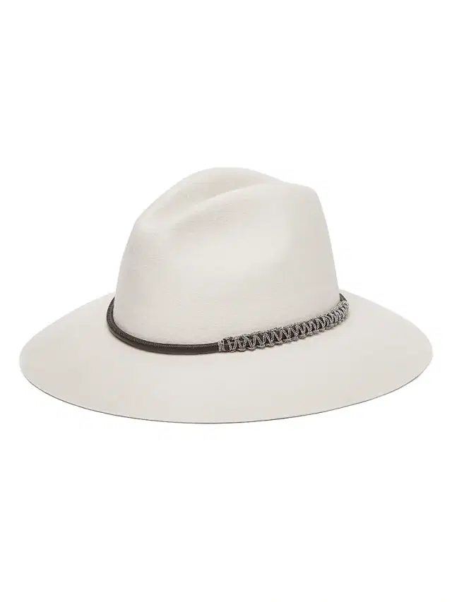 Women's Felt Fedora with Leather and Monili Band - Off White