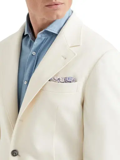 Brunello Cucinelli Men's Double Face Silk Pocket Square with Paisley Design - Sky Blue | Thumbnail 3 Brunello Cucinelli Men's Double Face Silk Pocket Square with Paisley Design - Sky Blue | Thumbnail 3
