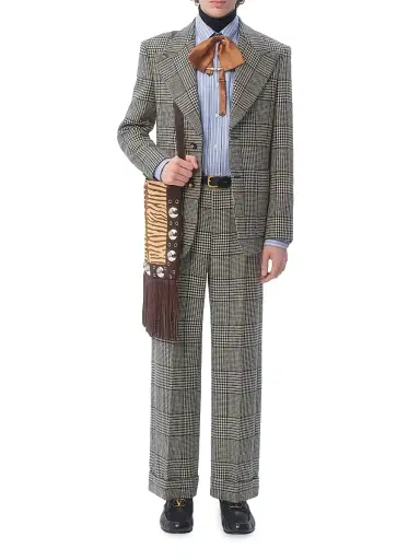 Valentino Garavani Men's Single-Breasted Wool Jacket with Check Pattern on Houndstooth | Thumbnail 2 Valentino Garavani Men's Single-Breasted Wool Jacket with Check Pattern on Houndstooth | Thumbnail 2