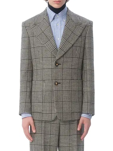 Valentino Garavani Men's Single-Breasted Wool Jacket with Check Pattern on Houndstooth | Thumbnail 3 Valentino Garavani Men's Single-Breasted Wool Jacket with Check Pattern on Houndstooth | Thumbnail 3