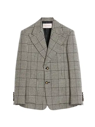 Valentino Garavani Men's Single-Breasted Wool Jacket with Check Pattern on Houndstooth | Thumbnail 1 Valentino Garavani Men's Single-Breasted Wool Jacket with Check Pattern on Houndstooth | Thumbnail 1
