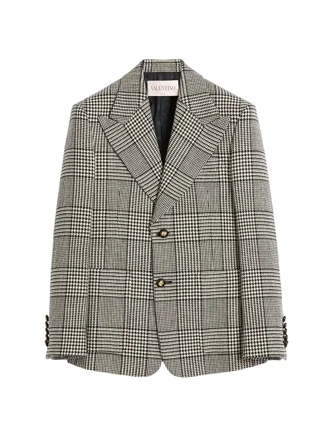 Valentino Garavani Men's Single-Breasted Wool Jacket with Check Pattern on Houndstooth
