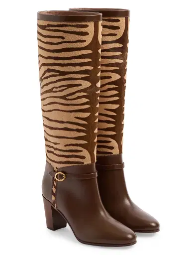 Valentino Garavani Women's Pattie 75MM Boots in Pony-Effect Calfskin - Beige | Thumbnail 2