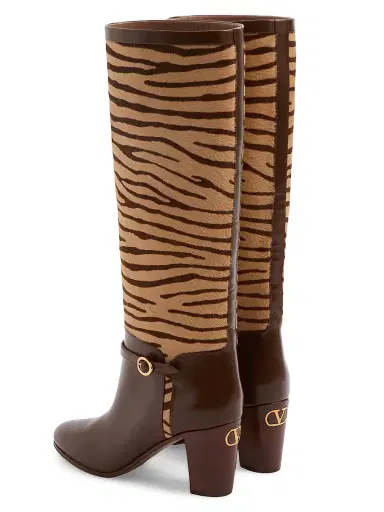 Valentino Garavani Women's Pattie 75MM Boots in Pony-Effect Calfskin - Beige | Thumbnail 3