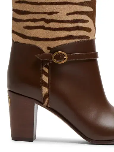 Valentino Garavani Women's Pattie 75MM Boots in Pony-Effect Calfskin - Beige | Thumbnail 5