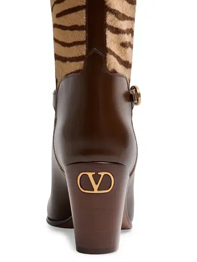 Valentino Garavani Women's Pattie 75MM Boots in Pony-Effect Calfskin - Beige | Thumbnail 7