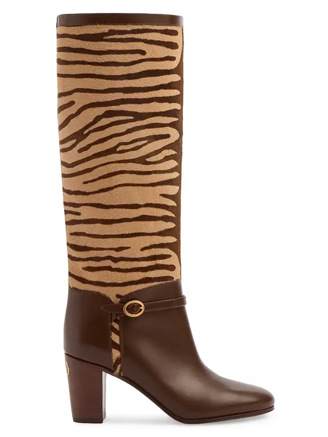 Valentino Garavani Women's Pattie 75MM Boots in Pony-Effect Calfskin - Beige