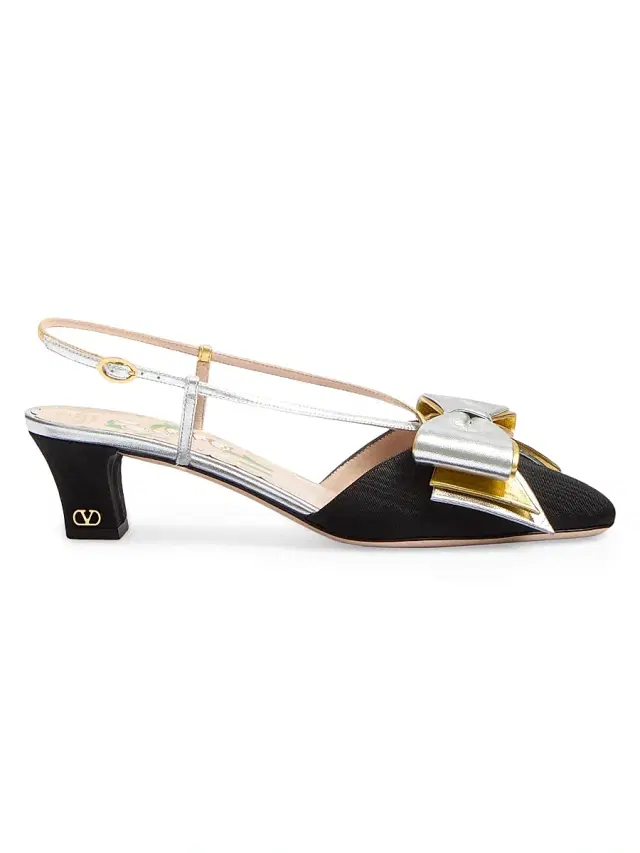 Valentino Garavani Women's Bowow 45MM Slingback Pumps in Moire Fabric - Black Multi