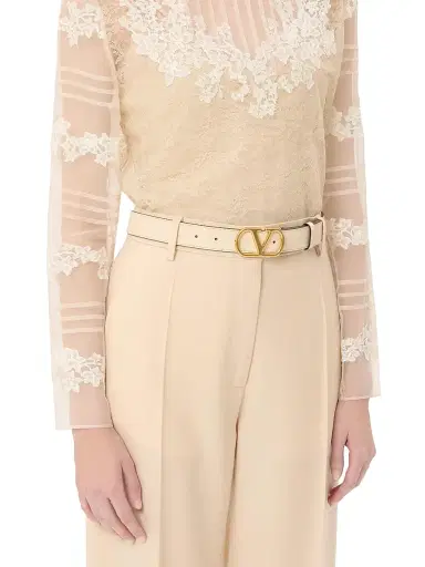 Valentino Garavani Women's VLogo Signature Belt in Shiny Calfskin 30MM - Butter - Size Large | Thumbnail 2