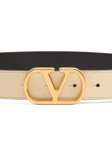 Valentino Garavani Women's VLogo Signature Belt in Shiny Calfskin 30MM - Butter - Size Large | Thumbnail 4