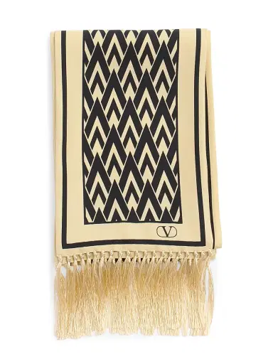 Valentino Garavani Men's Toute La V Bandeau Scarf in Silk with Fringes - Black | Thumbnail 3