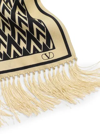Valentino Garavani Men's Toute La V Bandeau Scarf in Silk with Fringes - Black | Thumbnail 4