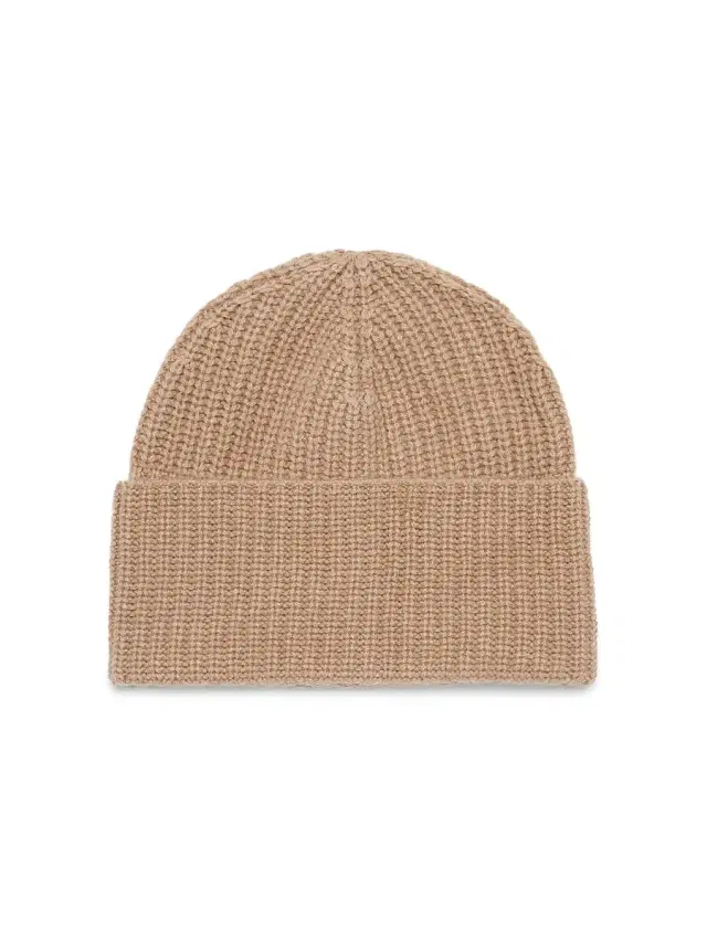 Men's Cashmere English Rib Beanie - Camel