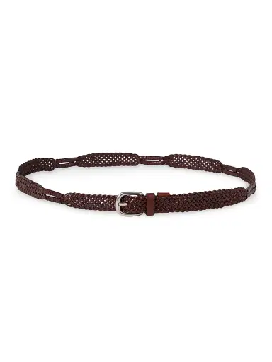 Brunello Cucinelli Men's Scratched Braided Calfskin Belt - Tobacco | Thumbnail 2 Brunello Cucinelli Men's Scratched Braided Calfskin Belt - Tobacco | Thumbnail 2