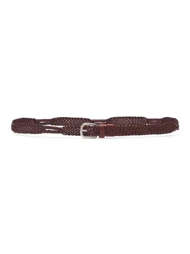 Brunello Cucinelli Men's Scratched Braided Calfskin Belt - Tobacco | Thumbnail 1 Brunello Cucinelli Men's Scratched Braided Calfskin Belt - Tobacco | Thumbnail 1