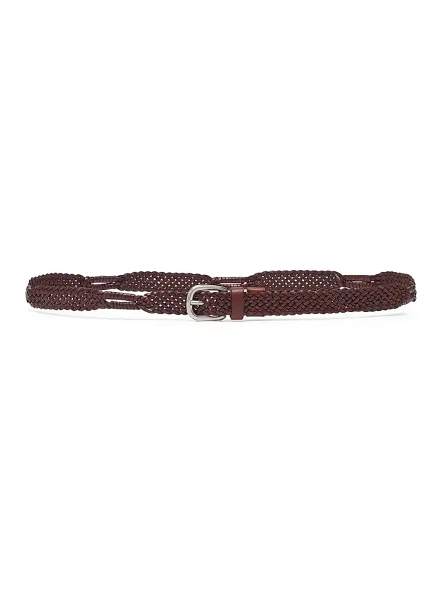 Men's Scratched Braided Calfskin Belt - Tobacco