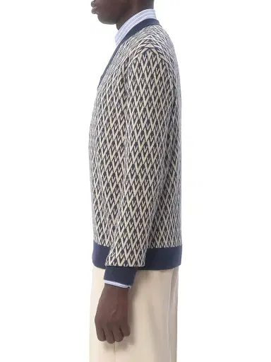 Valentino Garavani Men's Wool Sweater with Toute La V Jacquard Pattern | Thumbnail 3 Valentino Garavani Men's Wool Sweater with Toute La V Jacquard Pattern | Thumbnail 3