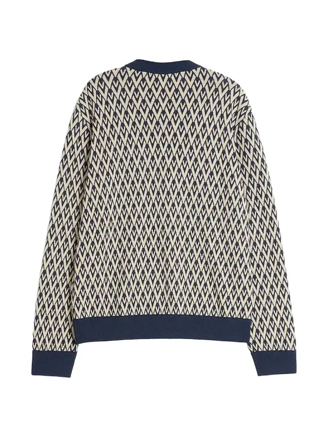 Men's Wool Sweater with Toute La V Jacquard Pattern -  Navy