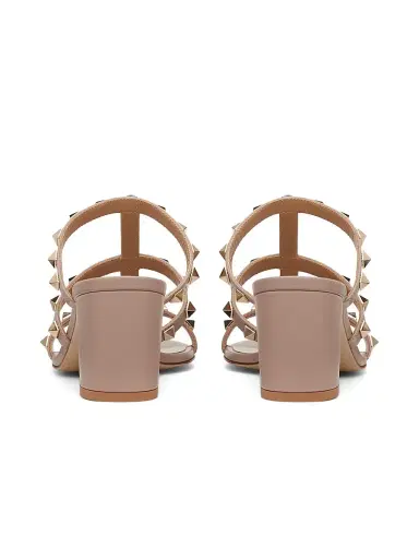 Valentino Garavani Women's Rockstud Calfskin Leather Slide Sandals 60MM - Poudre - Size 4.5 | Thumbnail 3
