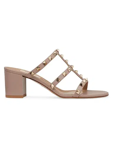 Valentino Garavani Women's Rockstud Calfskin Leather Slide Sandals 60MM - Poudre - Size 4.5 | Thumbnail 1