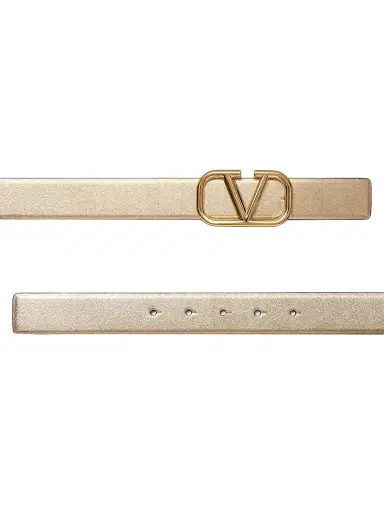 Valentino Garavani Women's VLogo Signature Reversible Belt in Metallic and Shiny Calfskin 30MM - Gold Black | Thumbnail 3