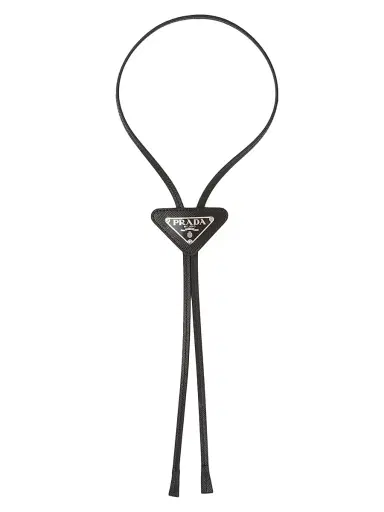 Prada Men's Saffiano Leather Bolo Tie - Black | Thumbnail 1