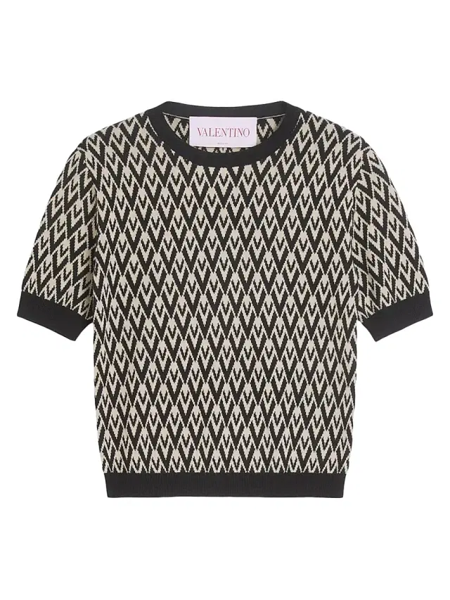 Valentino Garavani Women's Toute La V Jacquard Wool Sweater -  Black