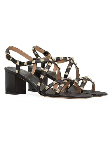 Valentino Garavani Women's Rockstud Calfskin Sandals 60MM - Black | Thumbnail 2 Valentino Garavani Women's Rockstud Calfskin Sandals 60MM - Black | Thumbnail 2