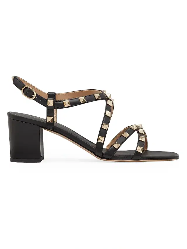 Women's Rockstud Calfskin Sandals 60MM - Black